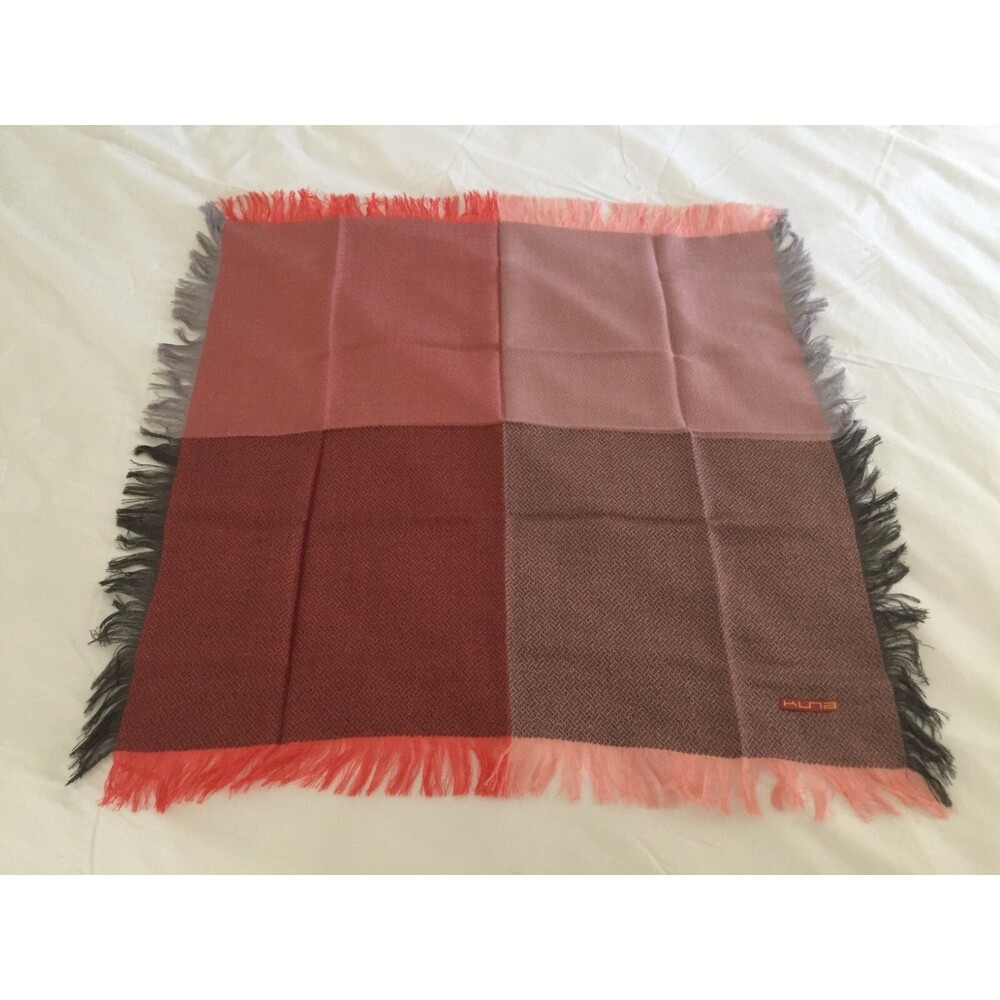 Kuna Pink & Gray Fringed Square Scarf 70% Baby Alpaca 30% Silk Basketweave
